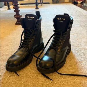 Prada Black Lace-Up Combat Boots